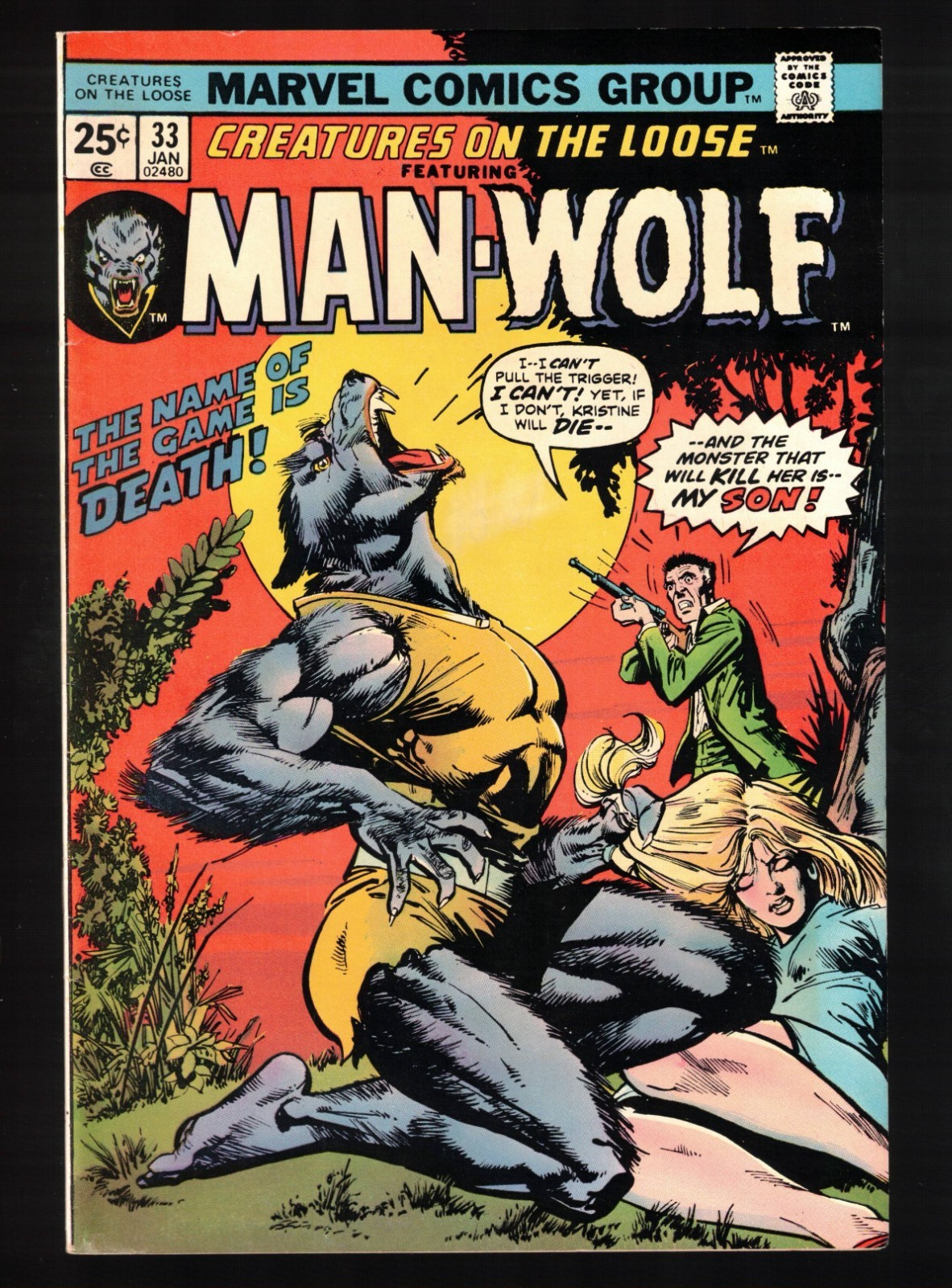 Creatures On The Loose #33  Man-Wolf vs Kraven The Hunter!  MVS!  1975 VF Marvel