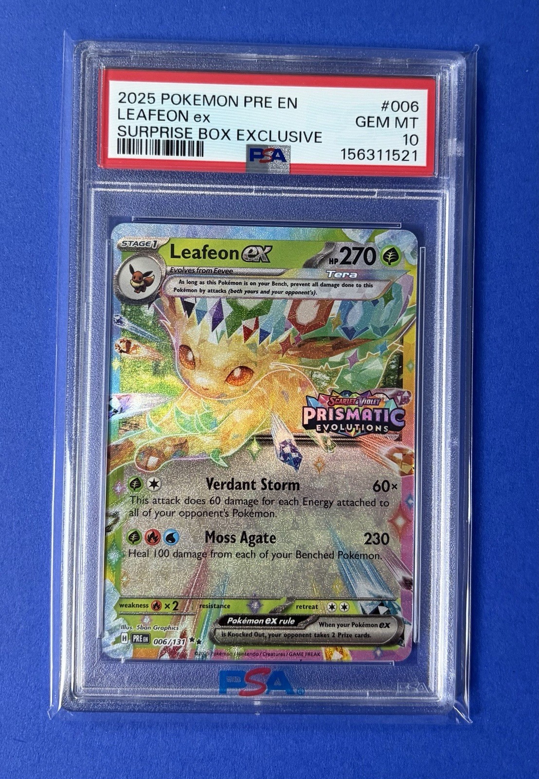 2025 Pokémon PRE EN Leafeon ex Surprise Box Exclusive #006 PSA 10 GEM MT