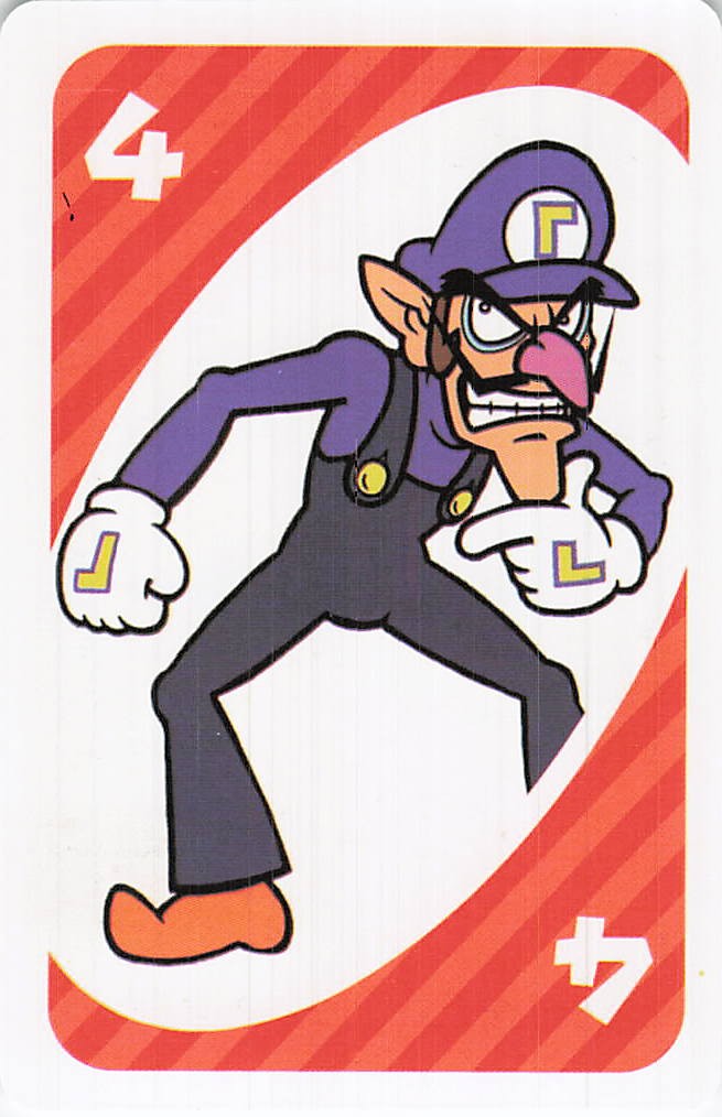 Waluigi UNO Card Super Mario Nintendo numero 4 vintage da collezione