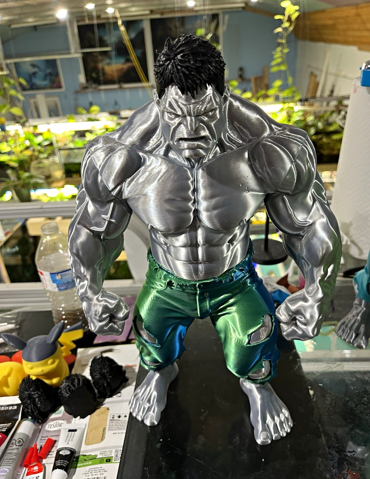 Marvel Hulk Figura Grigio Argento con Pantaloni Verdi Plastica Fumetto Eroi 3d