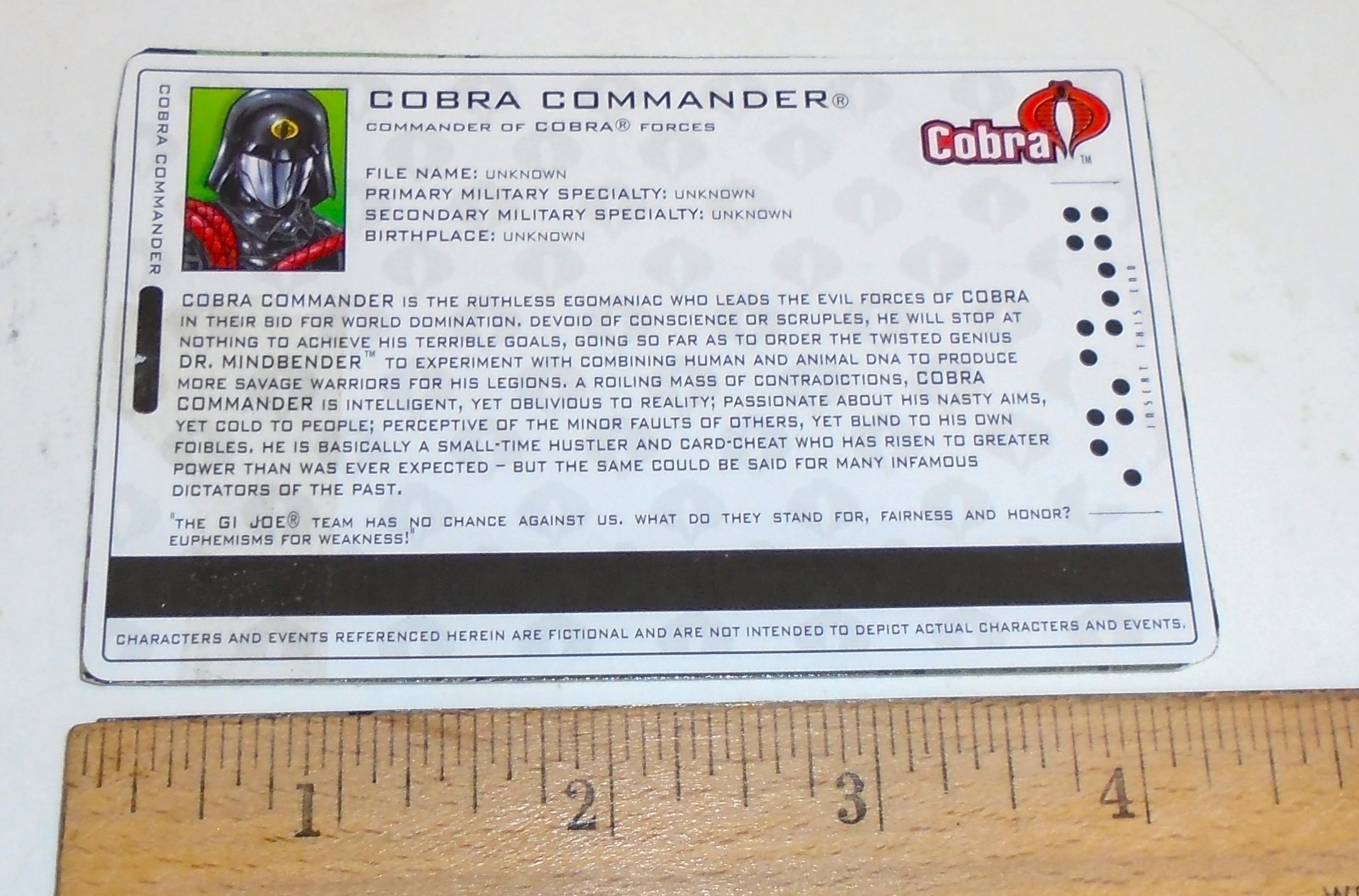 Scheda d'identità G I JOE Scheda File 2005 Cobra Commander V20