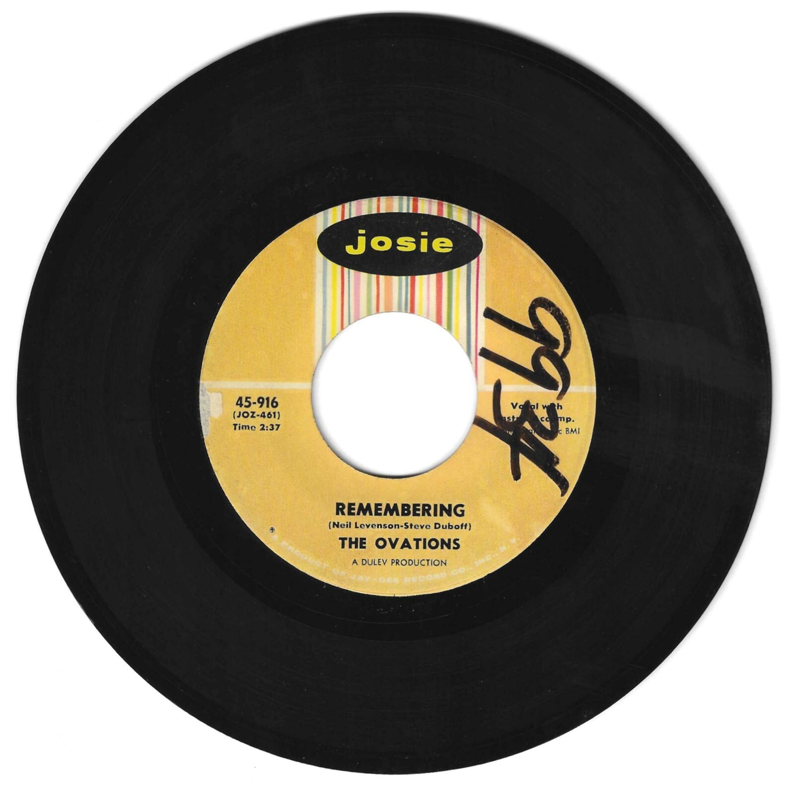 DOO WOP 45 THE OVATIONS REMEMBERING ON JOSIE  STRONG VG ORIGINAL
