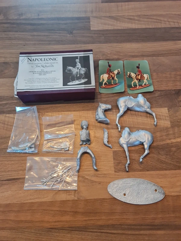 Kit Figurine Napoléonienne Métal Blanc 75mm - Officier Chasseurs à Cheval Garde Impériale