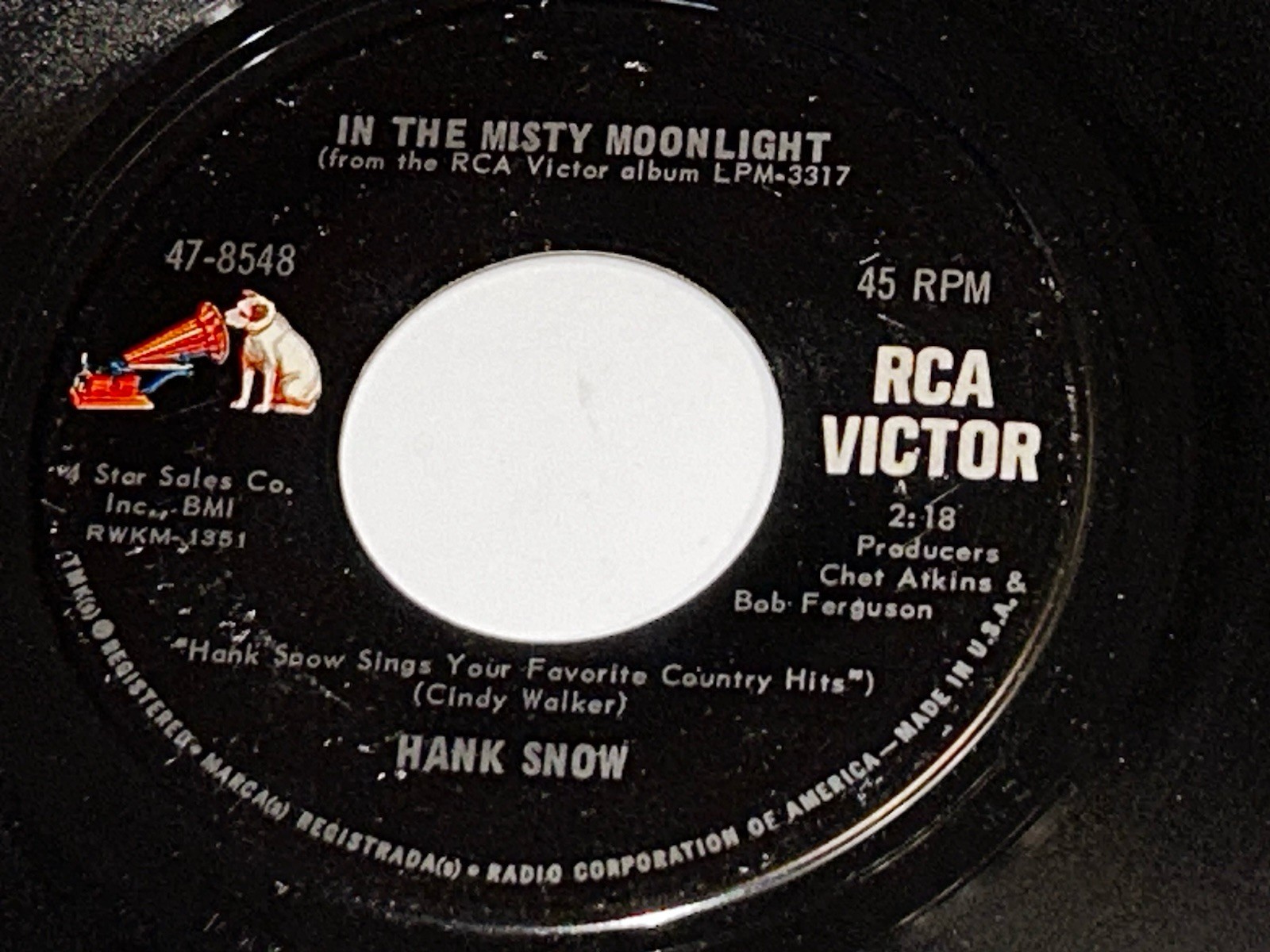 Hank Snow In The Misty Moonlight/Trouble In Mind 45RPM Record 23Z1