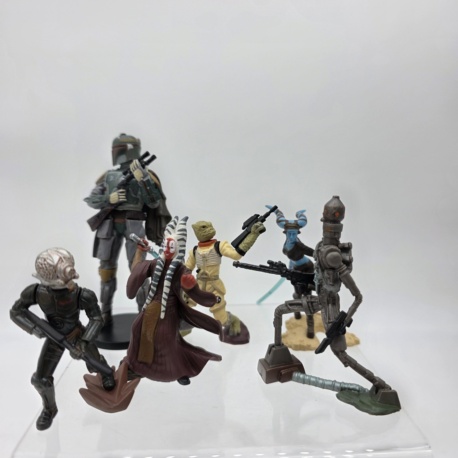 Lotto Figurine Star Wars Boba Fett Bossk IG-88 Aayla Secura Disney Piccolo Giocattolo Plastica
