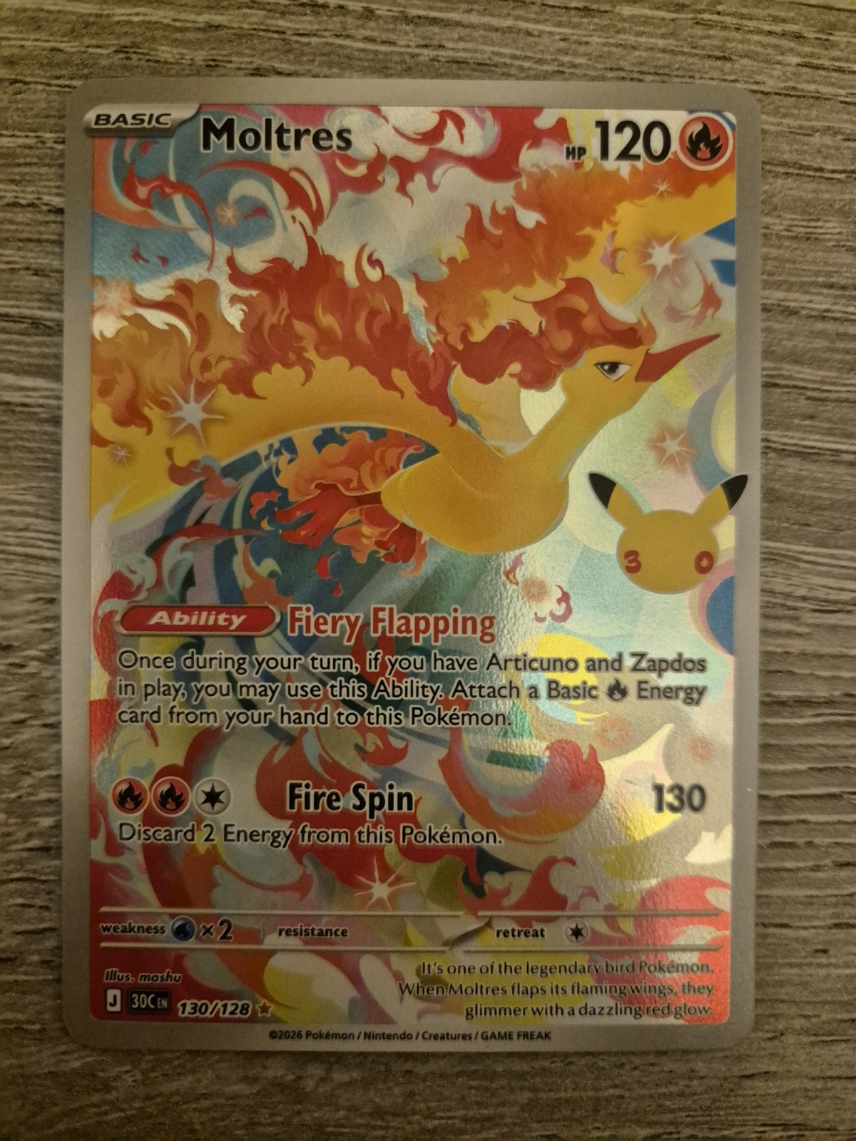 Pokémon TCG Moltres 30th Anniversary Celebrations Illustration Rare