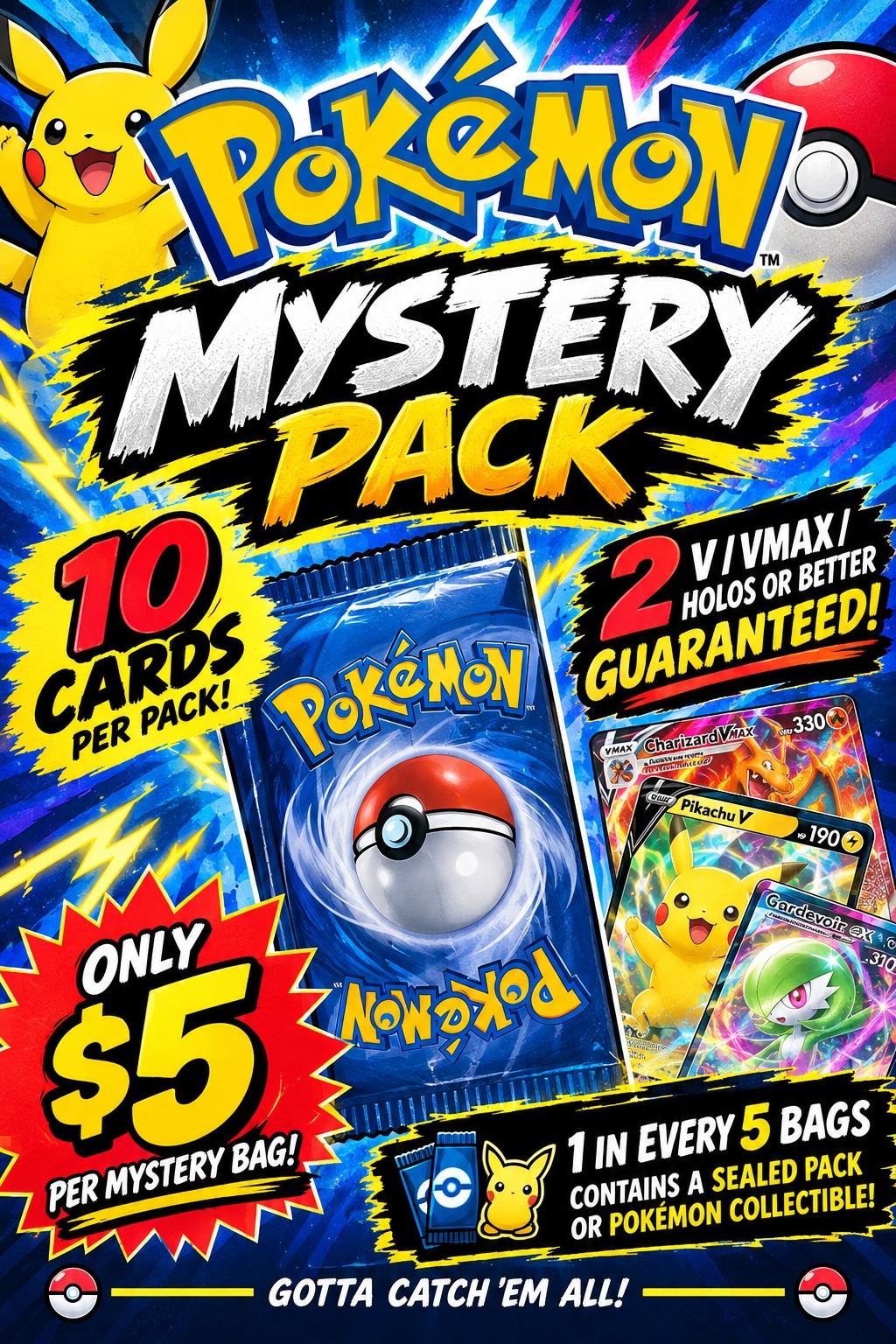Pokémon - 10 Cards, At Least 2 Holo/V/VMAX Guaranteed