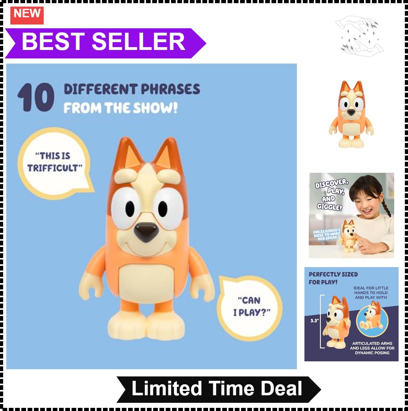 Talking Bingo Figure 6 Inch Articulated 10 Phrases Interactive Dog Toy Kids