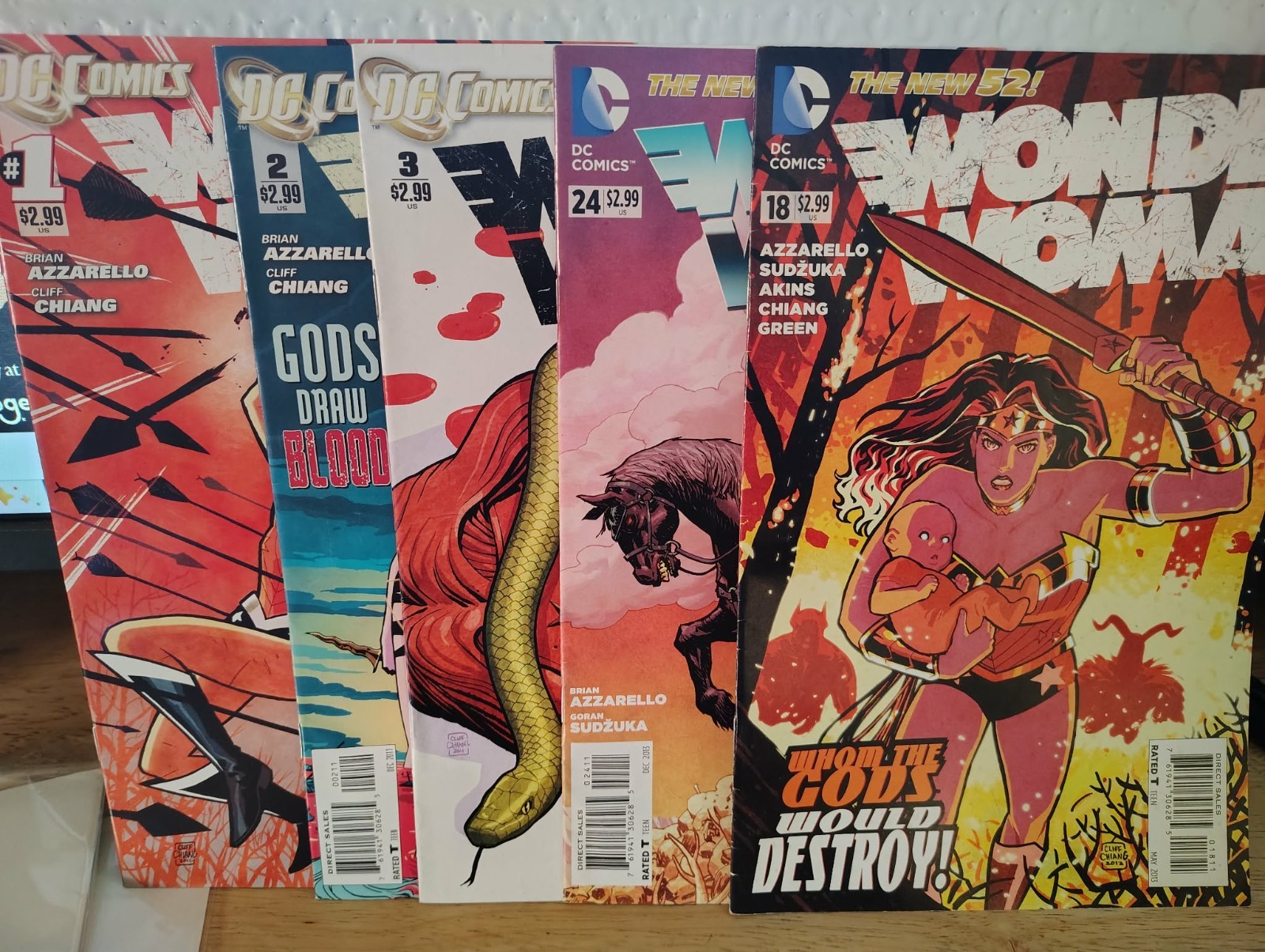 Wonder Woman #1-2-3-18-24 Set di 5 numeri di Azzarello Chaing Nuovo 52 DC