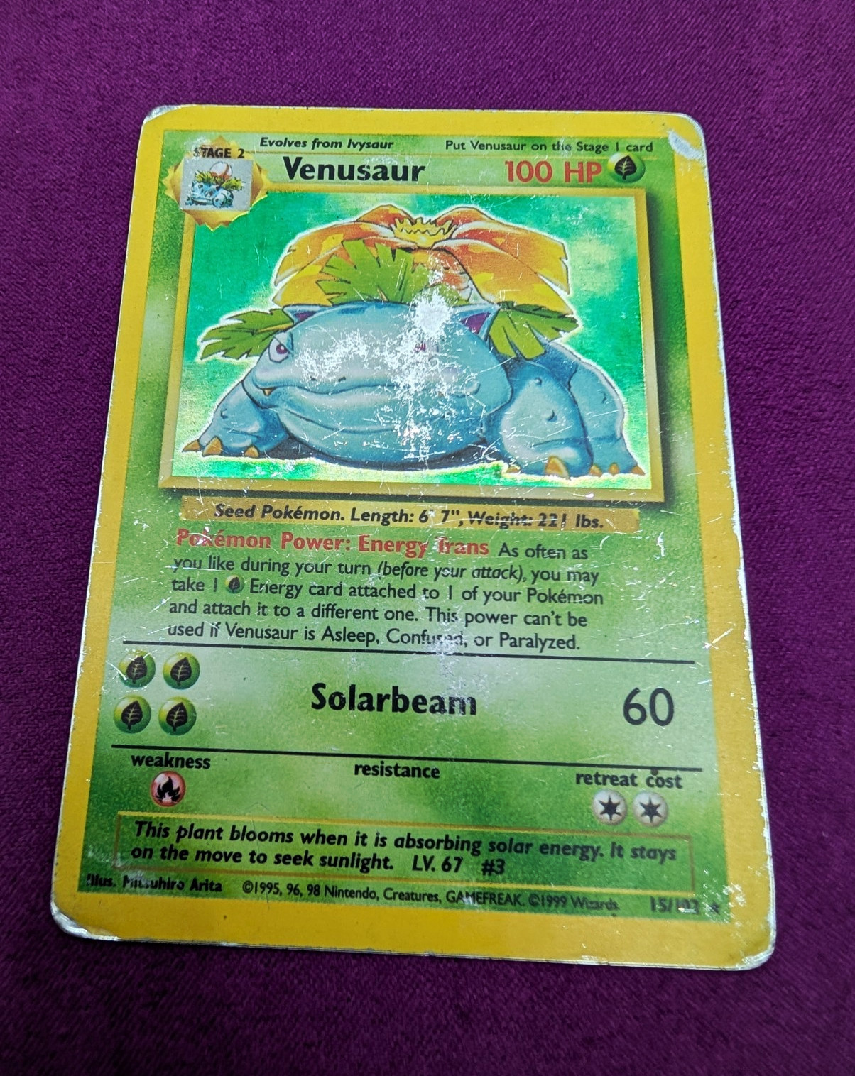 Venusaur 15/102 Set Base Holo Raro Stage 2 100 HP 1999 Inglese WOTC