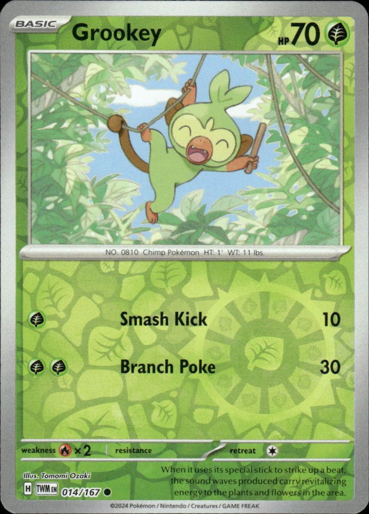 Grookey Twilight Masquerade 014/167 Common Reverse Holo Pokémon — English NM