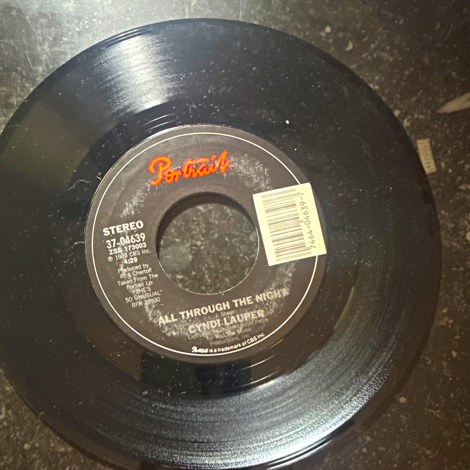 Cyndi Lauper – All Through The Night/Witness 7" 45 RPM Vinyl 37-04639