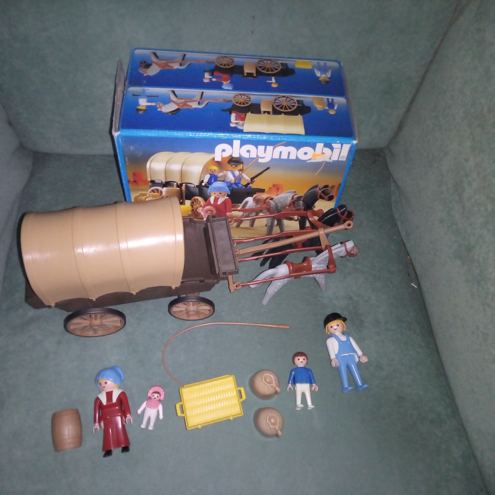 Playmobil vintage vecchio carrello quasi completo western cowboy