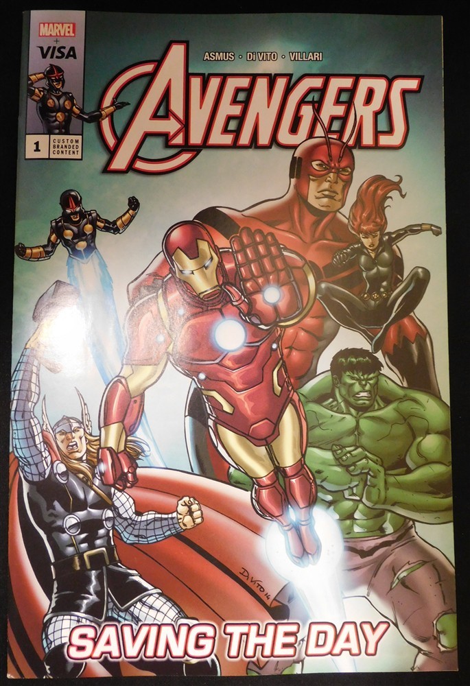 AVENGERS 1 VISA CUSTOM BRANDED MARVEL COMIC SAVING THE DAY ASMUS DI VITO 2024 NM