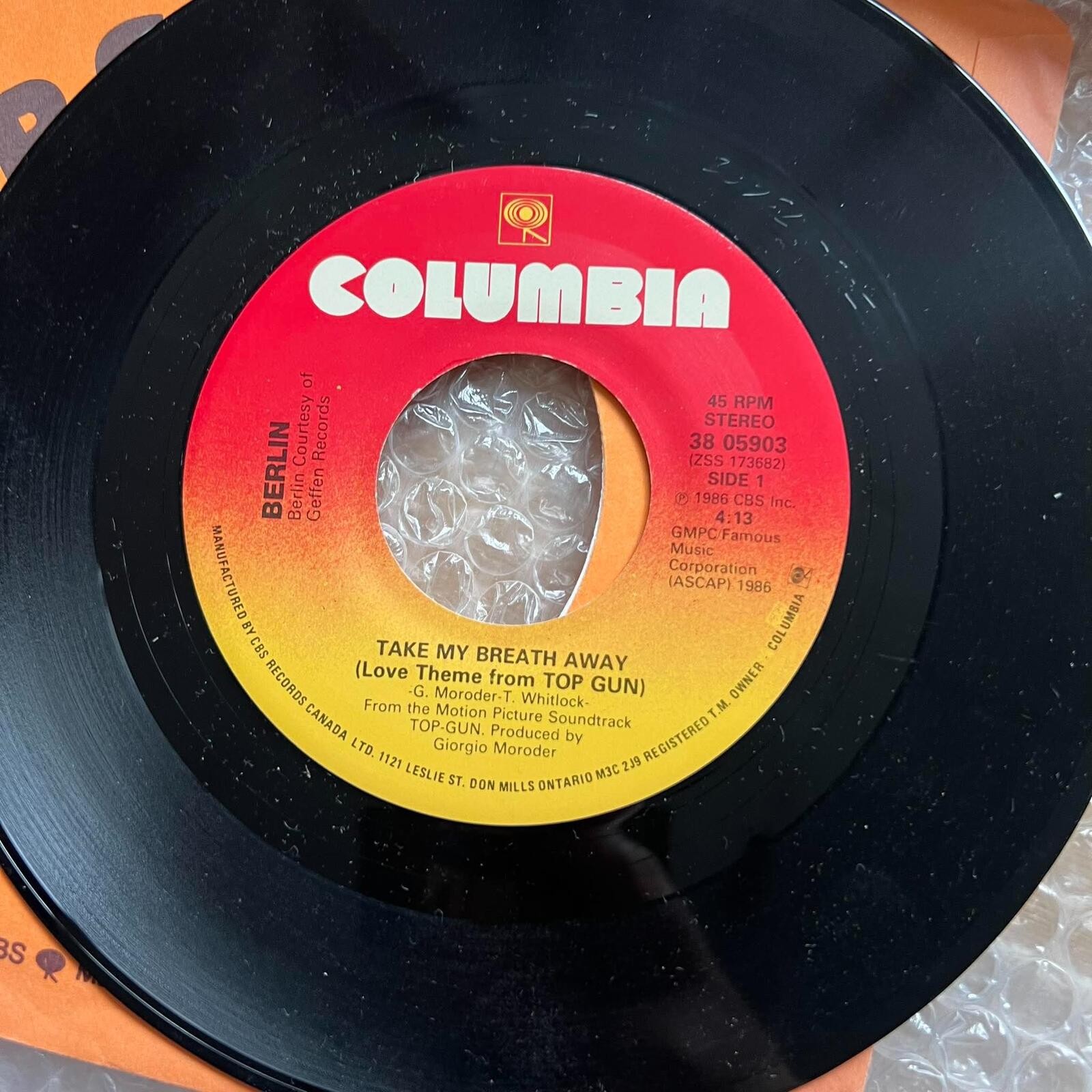 Giorgio Moroder/Berlin - Radar Radio/Take my Breath Away 45rpm VG+ R85