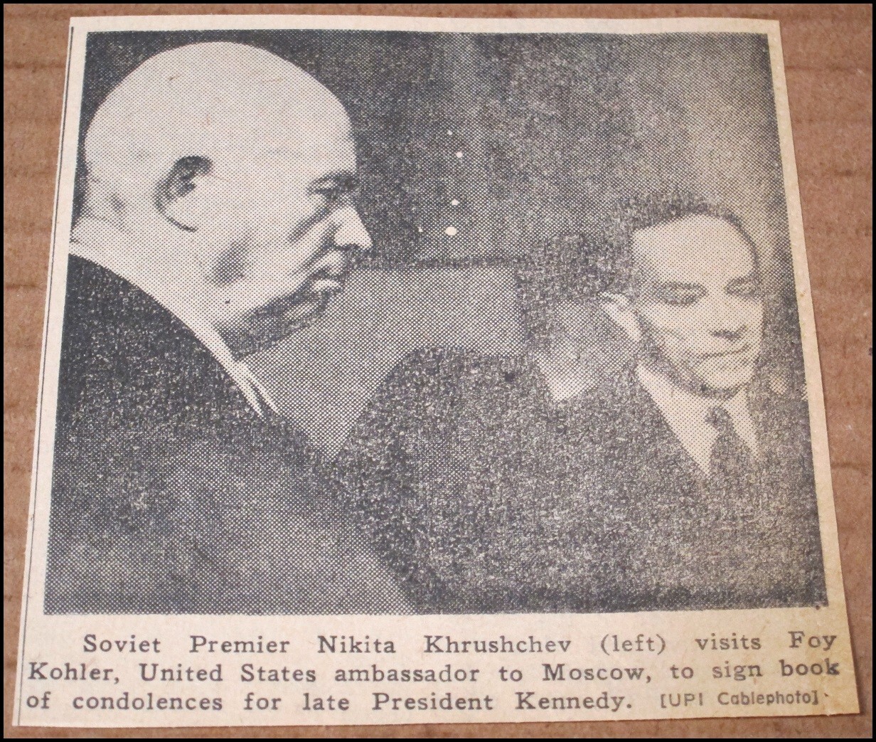 1963 Nikita Krusciov Foy Kohler foto ritaglio giornale 3,5"x3,75" JFK 11/24