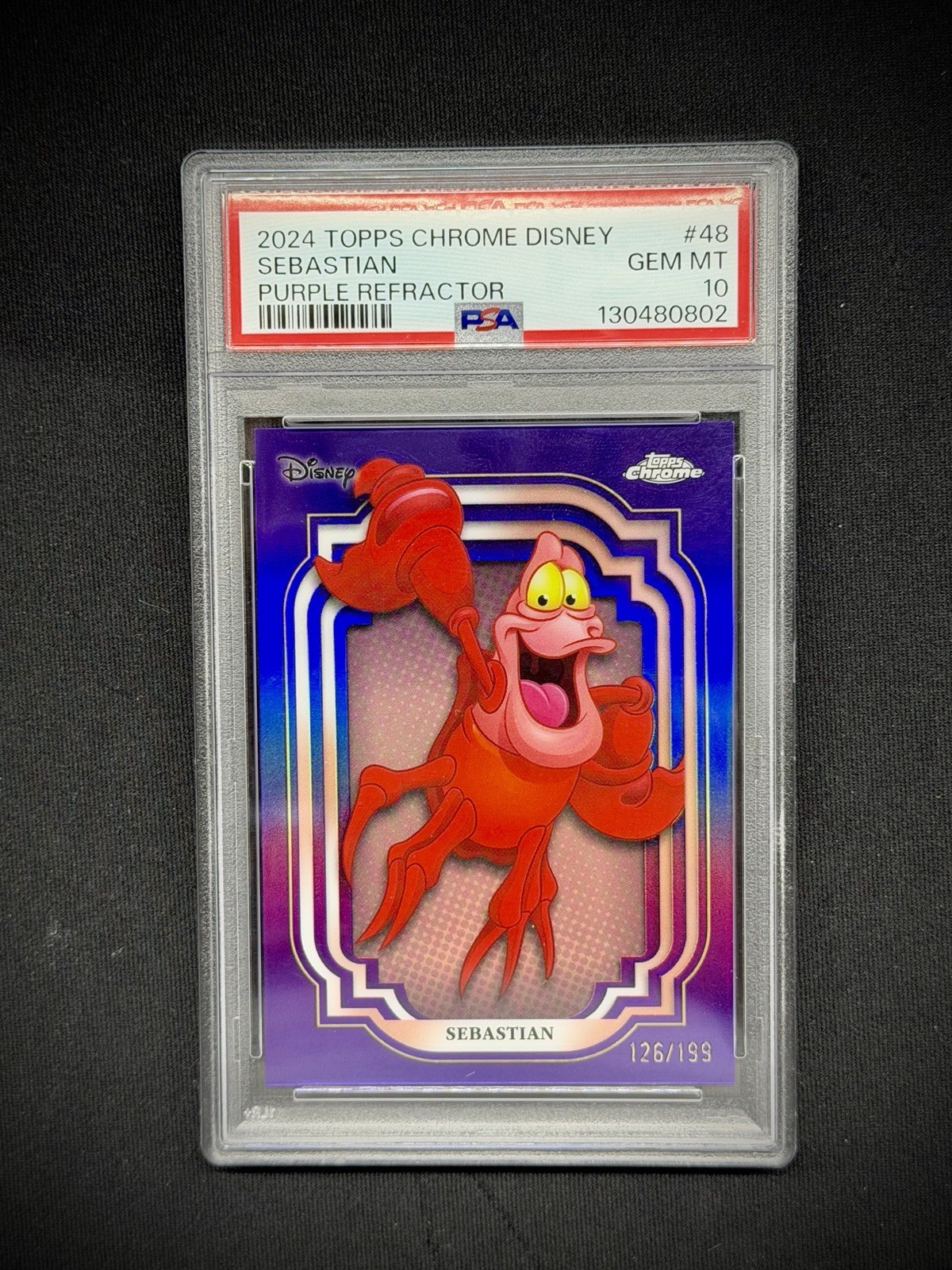 2024 Disney Topps Chrome Disney Sebastian #48 Little Mermaid Purple /199 PSA 10