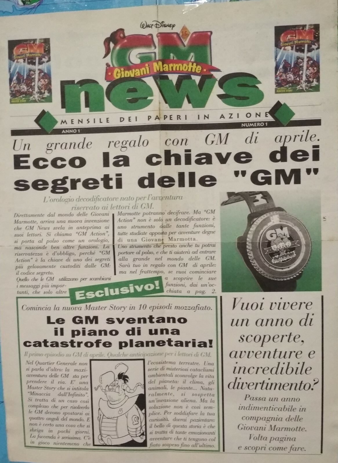 GM GIOVANI MARMOTTE NEWS ANNO 1 N. 1 1996-UNICO FOGLIO