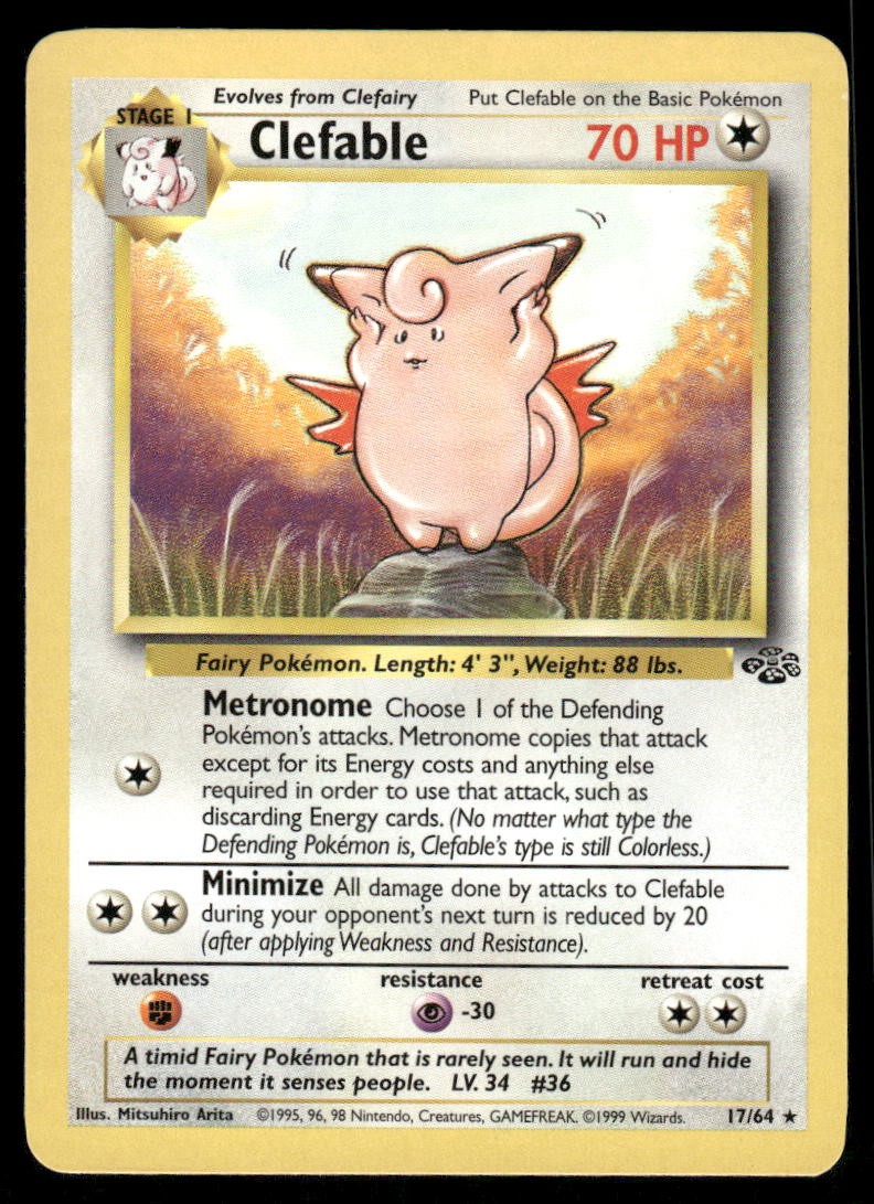 Pokemon Cards Clefable 17/64 Unlimited Jungle Rare LP