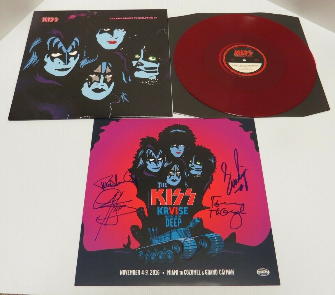 KISS KRUISE VI AUTOGRAPH RED COLORED VINYL CREATURES OF THE NIGHT  - OFFICIAL