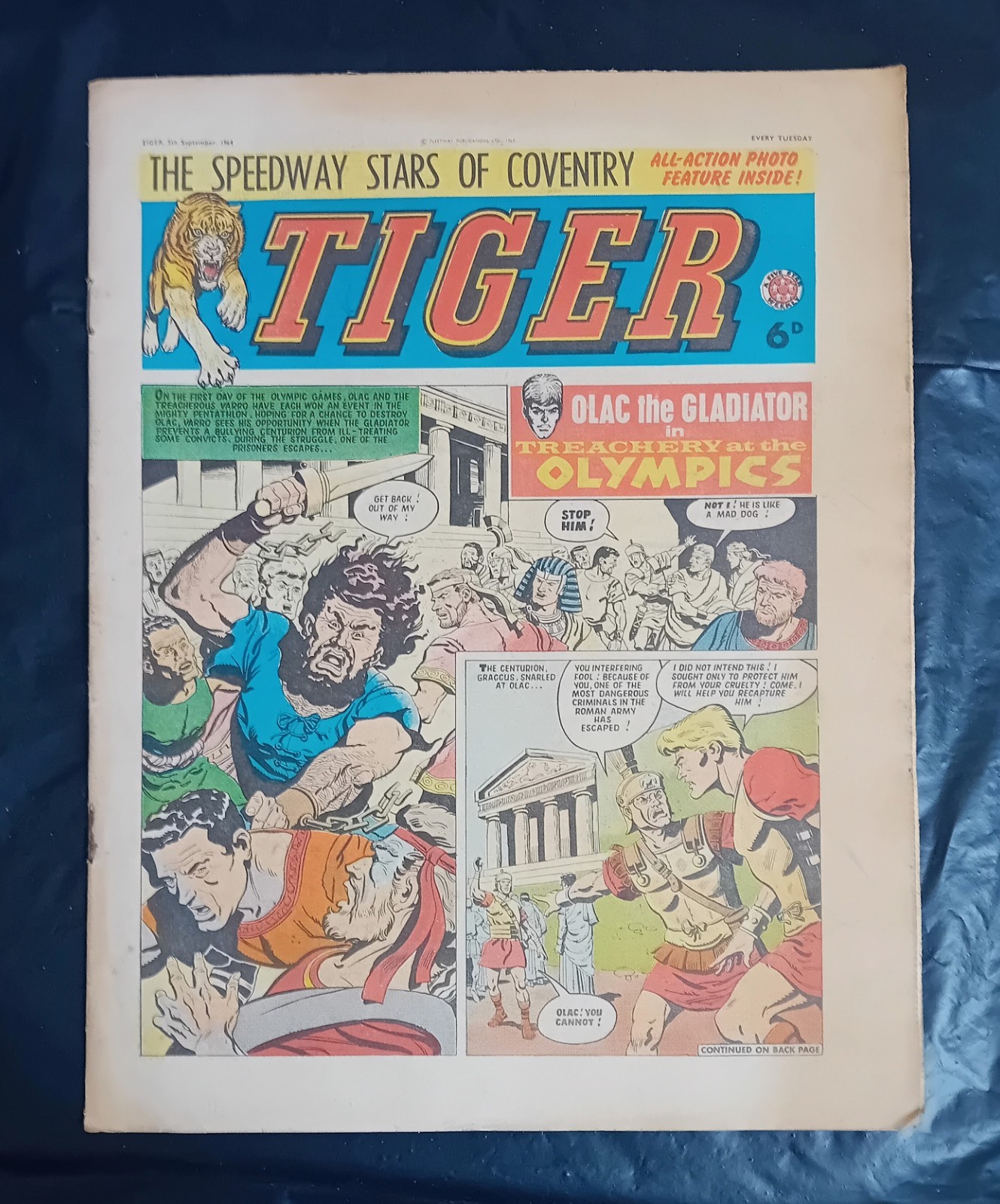 Tiger comic 5th September 1964. Roy of The Rovers/Olac the Gladiator. VG/FN