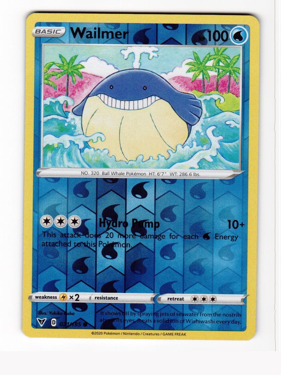 Wailmer 031/185 Common Vivid Voltage Pokemon Reverse Holo Near Mint