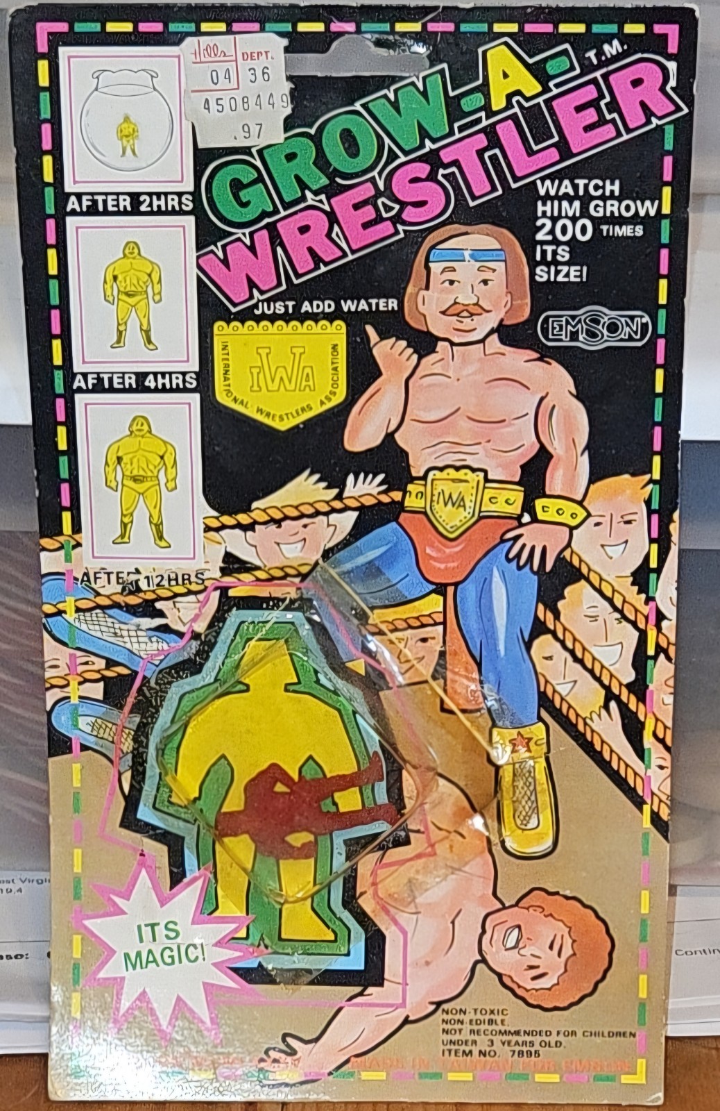 Giocattolo vintage Grow-a-Wrestler IWA Emson anni 80 *Raro*