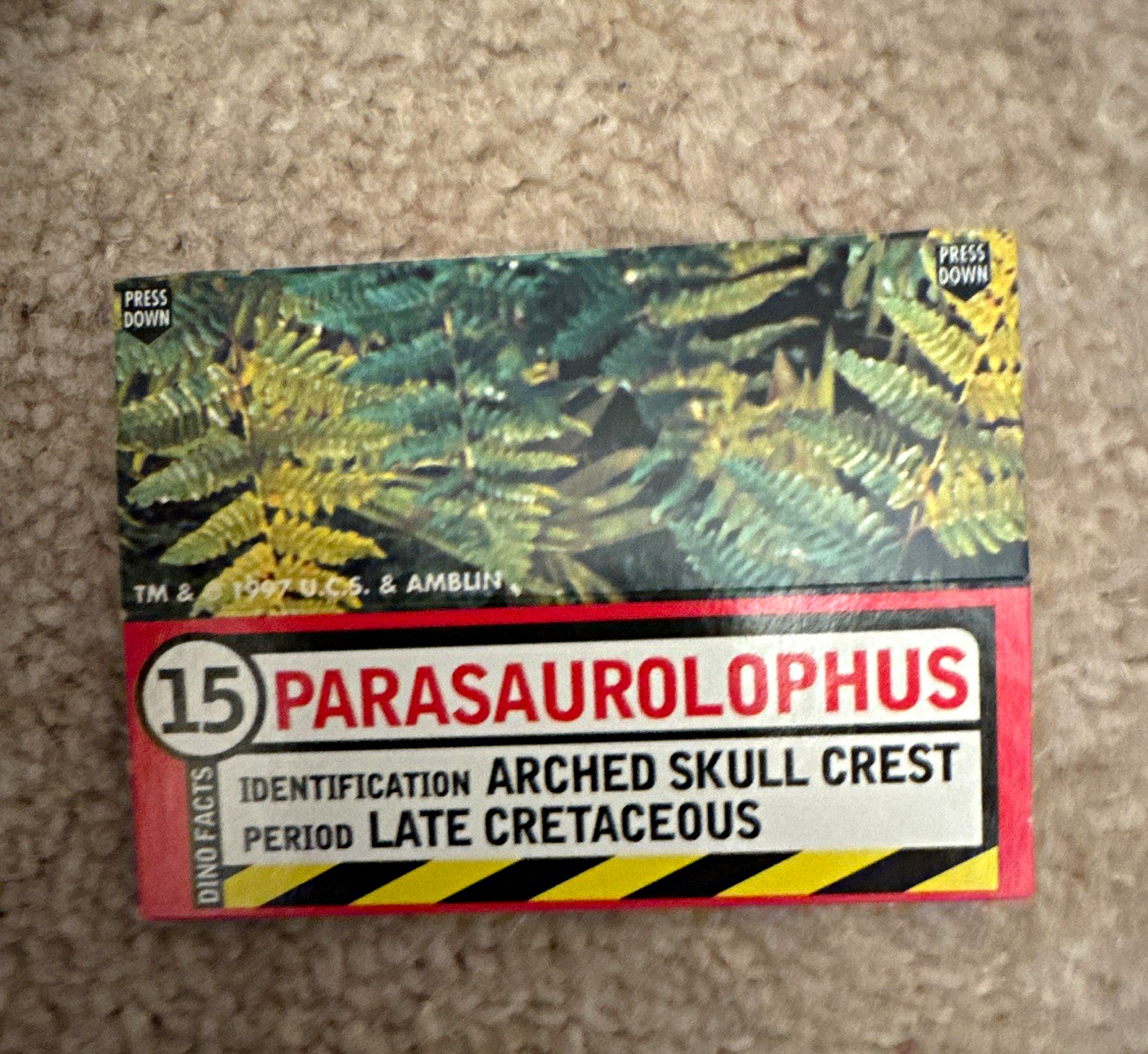 Press Pass Lost World: Jurassic Park Parasaurolophus Pop-Up Card #15 1997