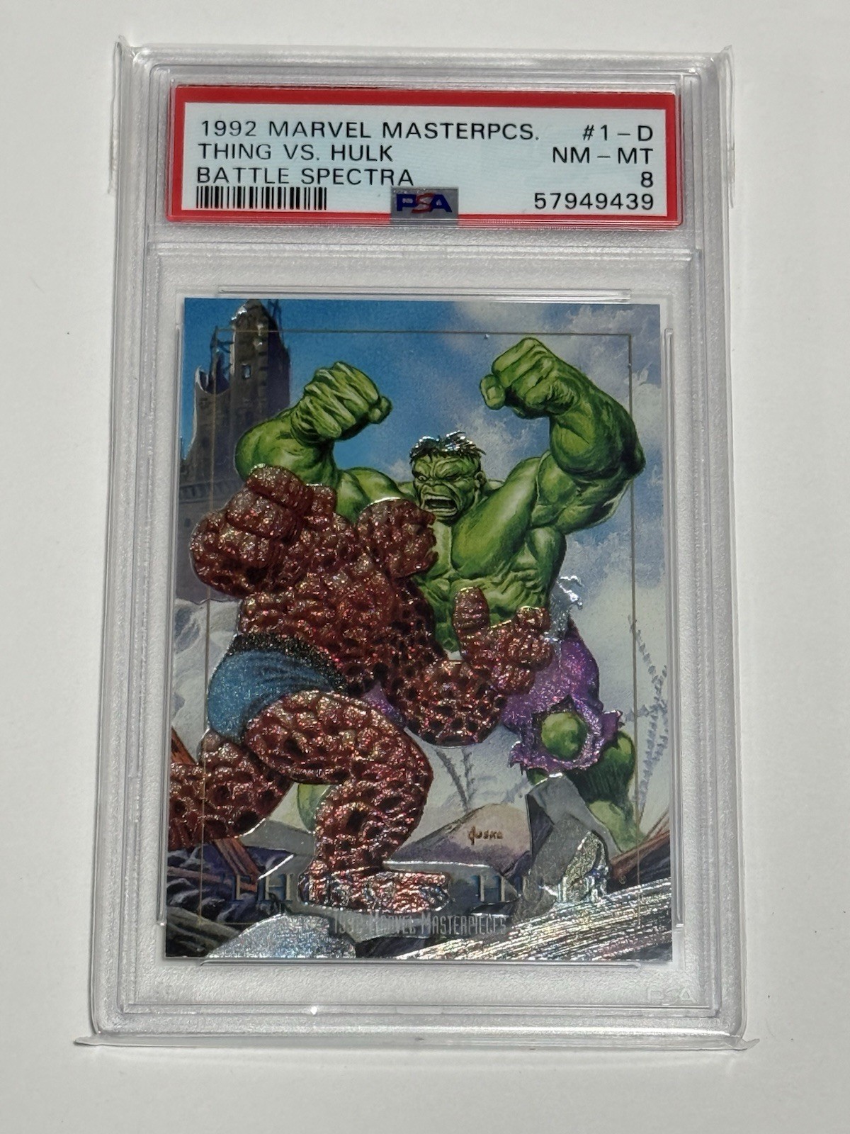 1992 MARVEL MASTERPIECES BATTLE SPECTRA 1-D THING VS. HULK GRADED PSA 8