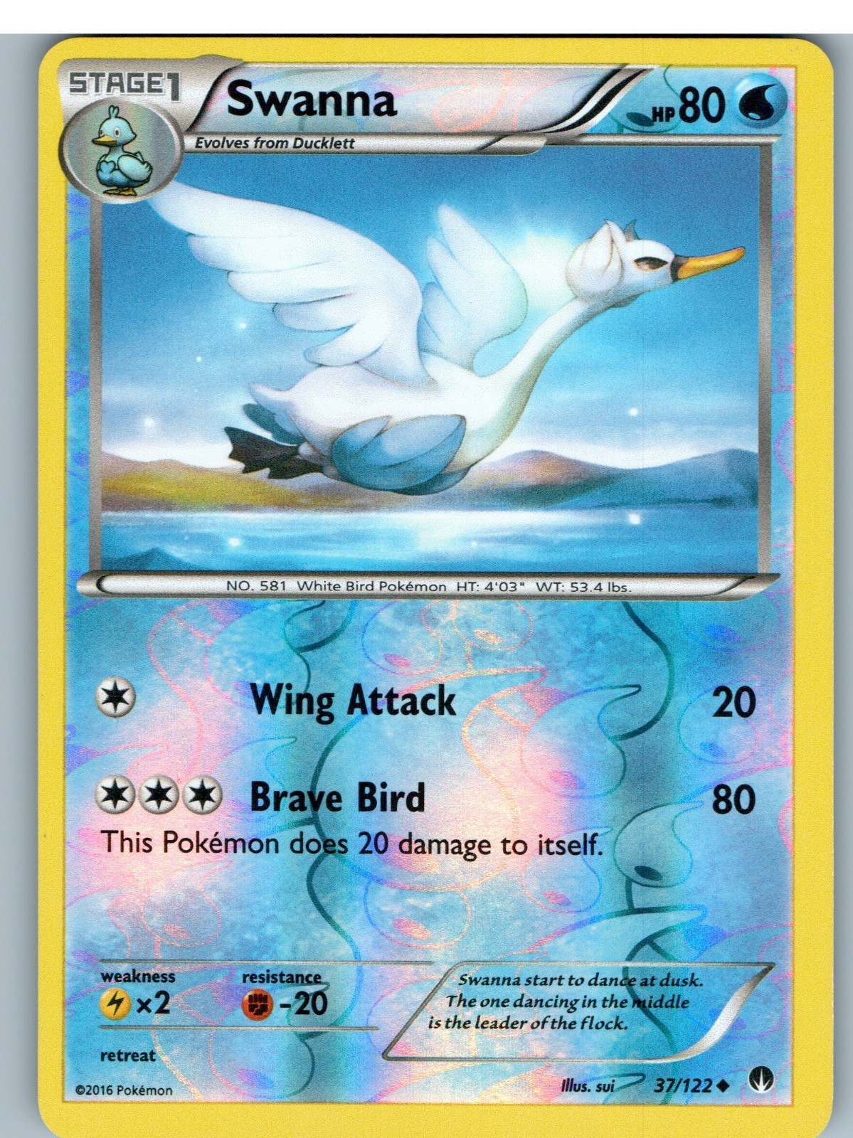 Swanna 37/122 Pokemon Breakpoint non comune Reverse Holo leggermente giocato