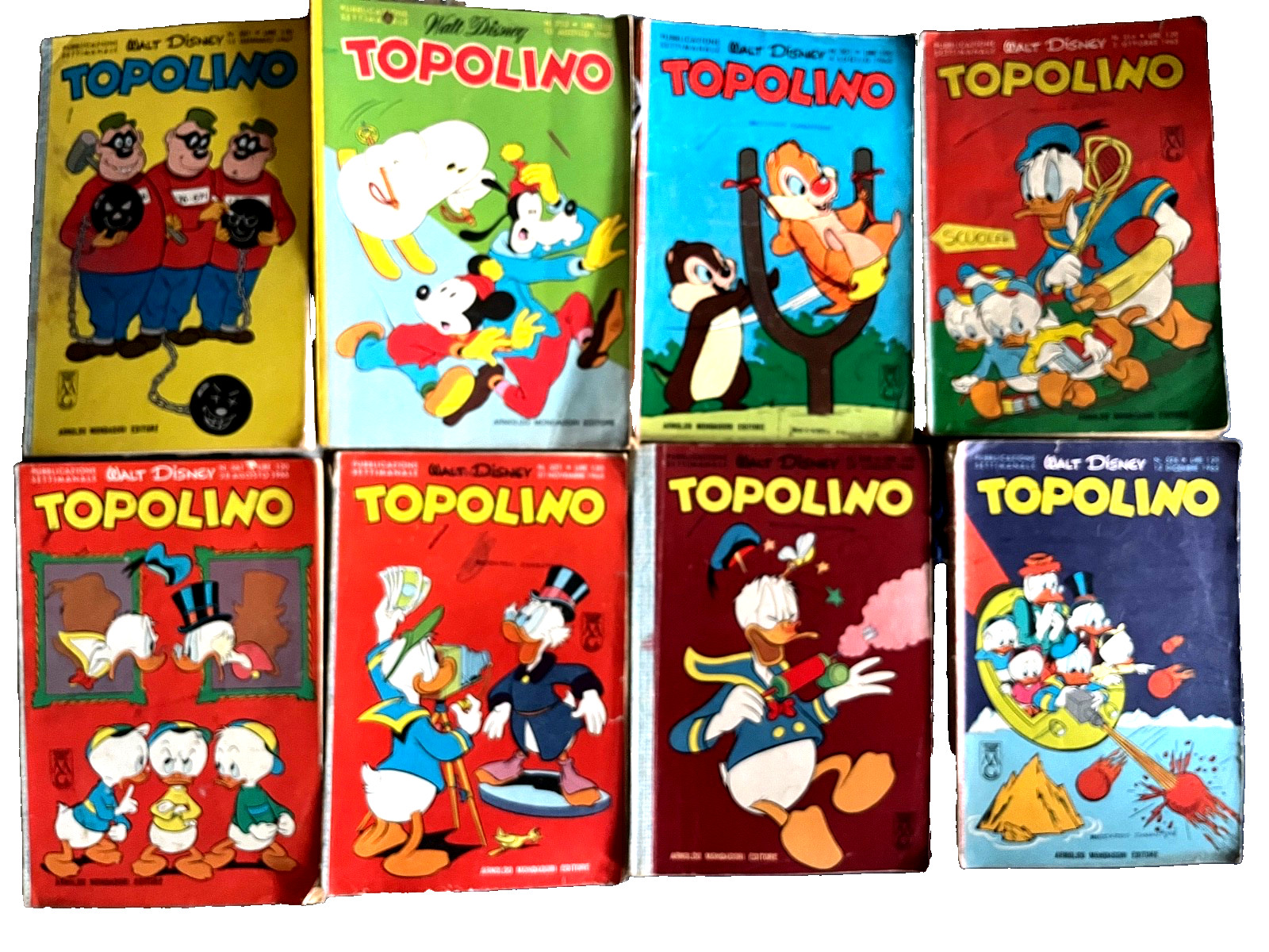 TOPOLINO BLOCCO 8 LIBRETTI FUMETTI DIFETTI  ANNI 60