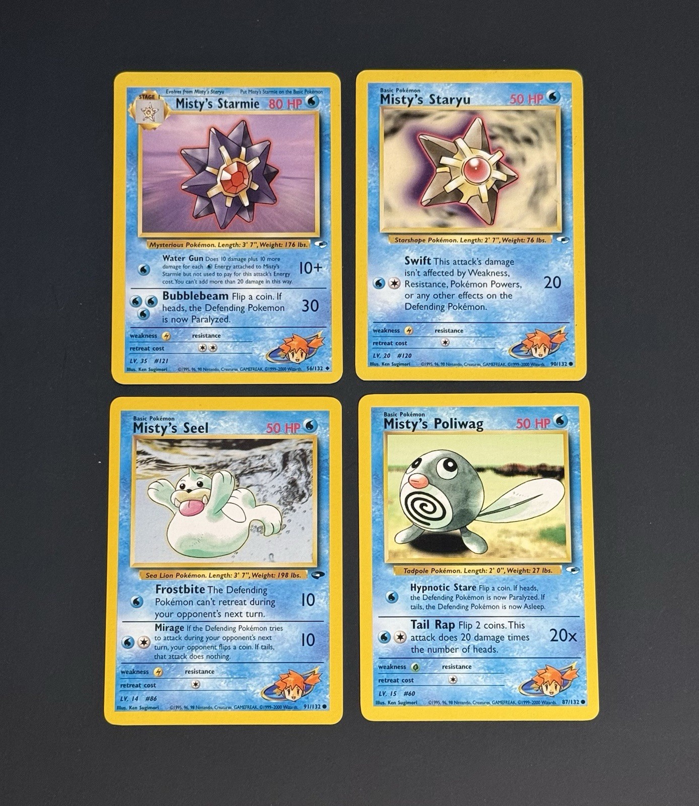 Lotto 4 carte Pokémon TCG Misty Gym Heroes/Challenge Starmie Staryu Polliwag Seel