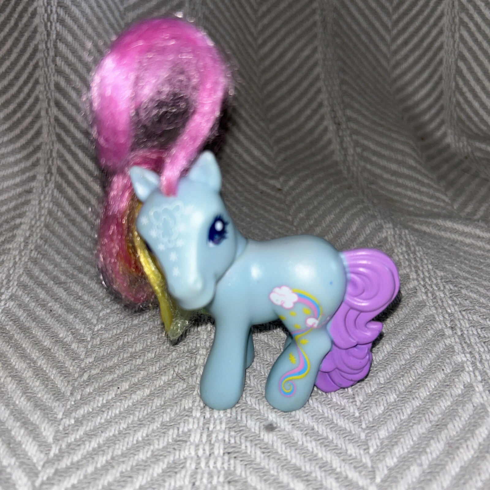 My Little Pony McDonalds Toy Blue Pony Plastic Tail Rainbow Hair 2008 E2