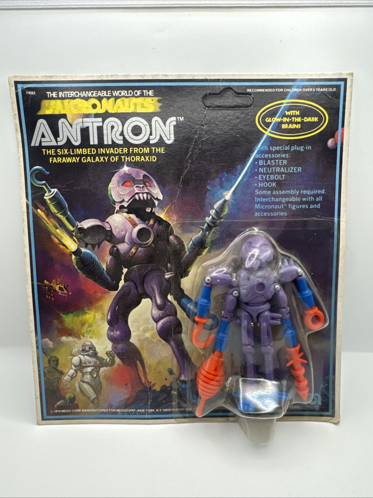 Vintage Mego Micronauts 1979 Alien Antron su scheda MOC cervello trasparente sigillato