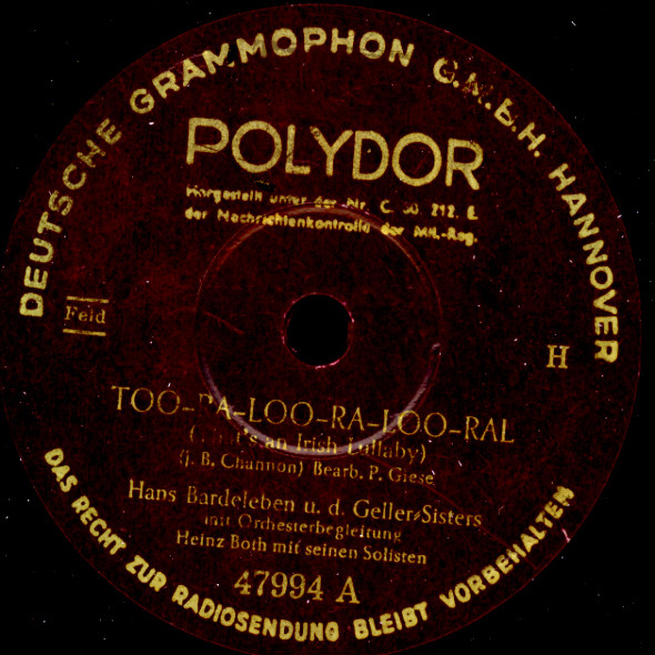 HANS BARDELEBEN & HEINZ BOTH ORCH. Too-Ra-Loo-Ra-Loo-Ral   Schellackplatte S315