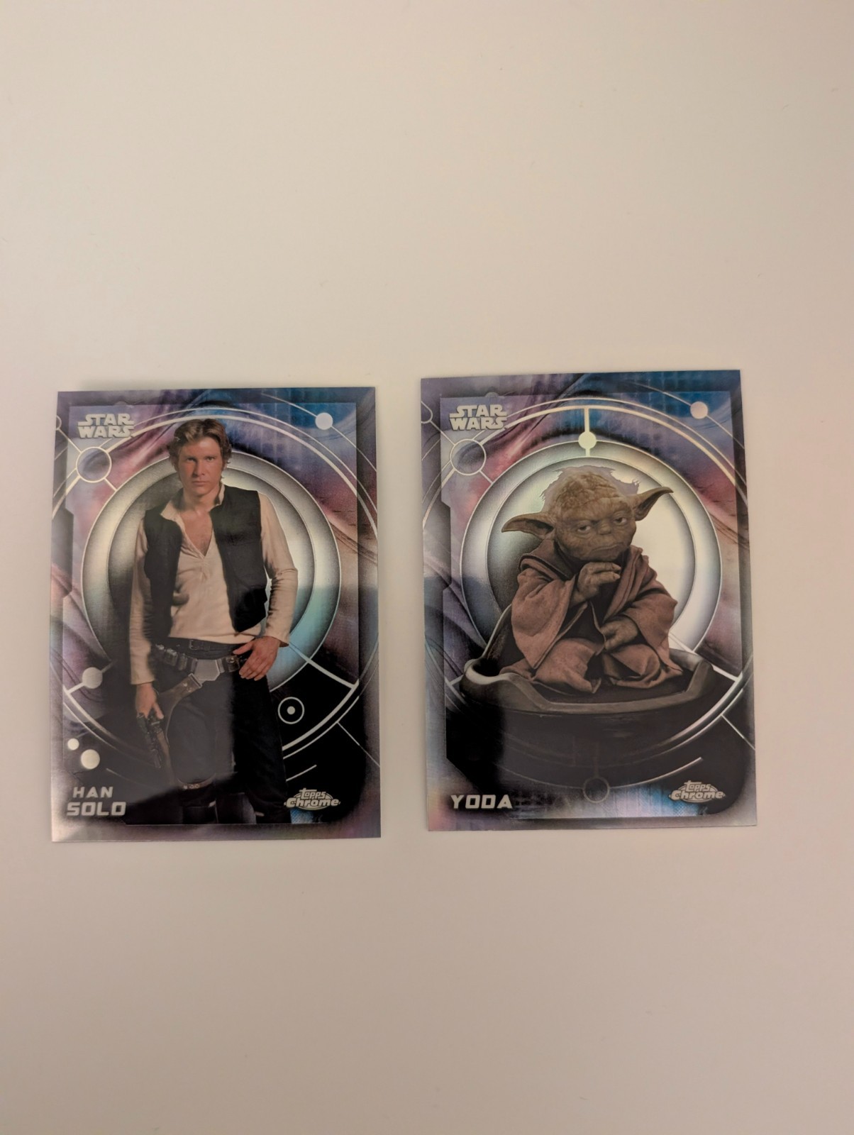 2 Card Lot 2026 Topps Chrome Star Wars #44 Yoda and #83 Han Solo Refractor