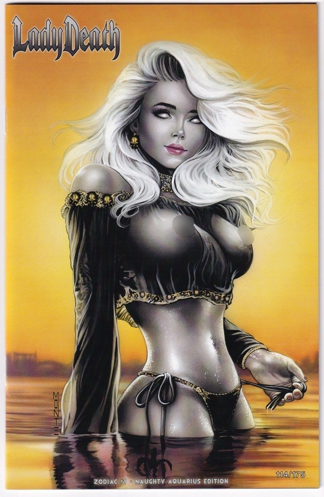 Lady Death Zodiac #1 quasi nuovo + edizione Naughty Aquarius Monte Moore Cover Ltd 175