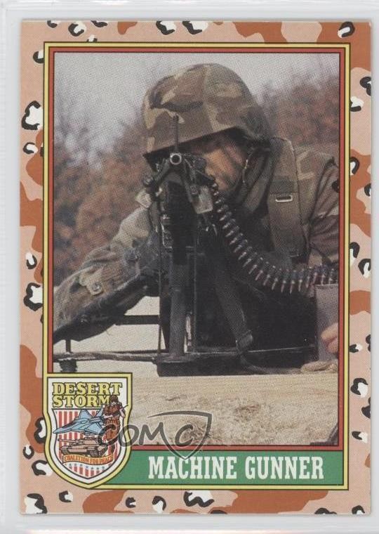 1991 Topps Desert Storm Machine Gunner (Yellow Storm; Blank Spaces on Back) 0a2