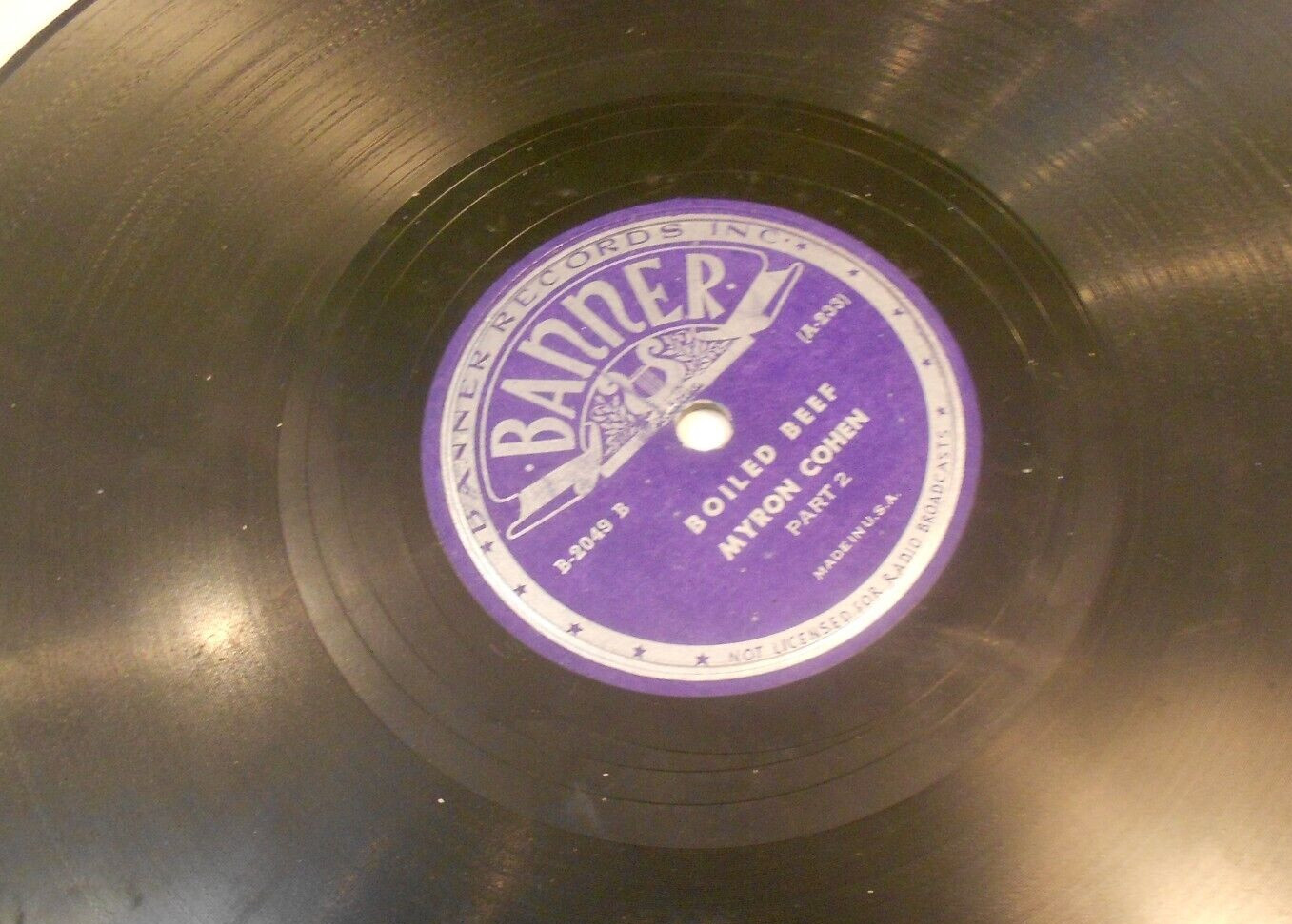 MYRON COHEN 10" 78 RPM "BOILED BEEF" BANNER 2049 VERY GOOD