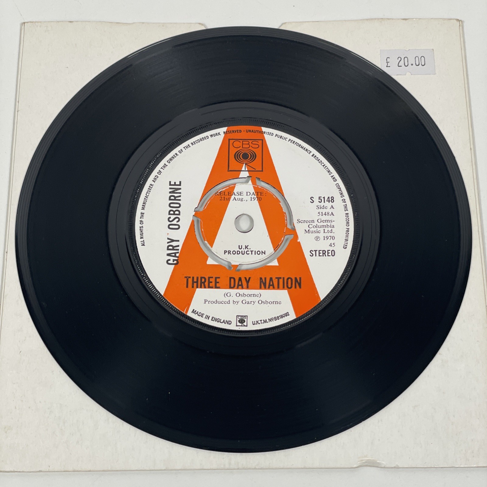 Gary Osborne Three Day Nation 7” Demo Single Vinyl Record 45rpm Heavies CBS