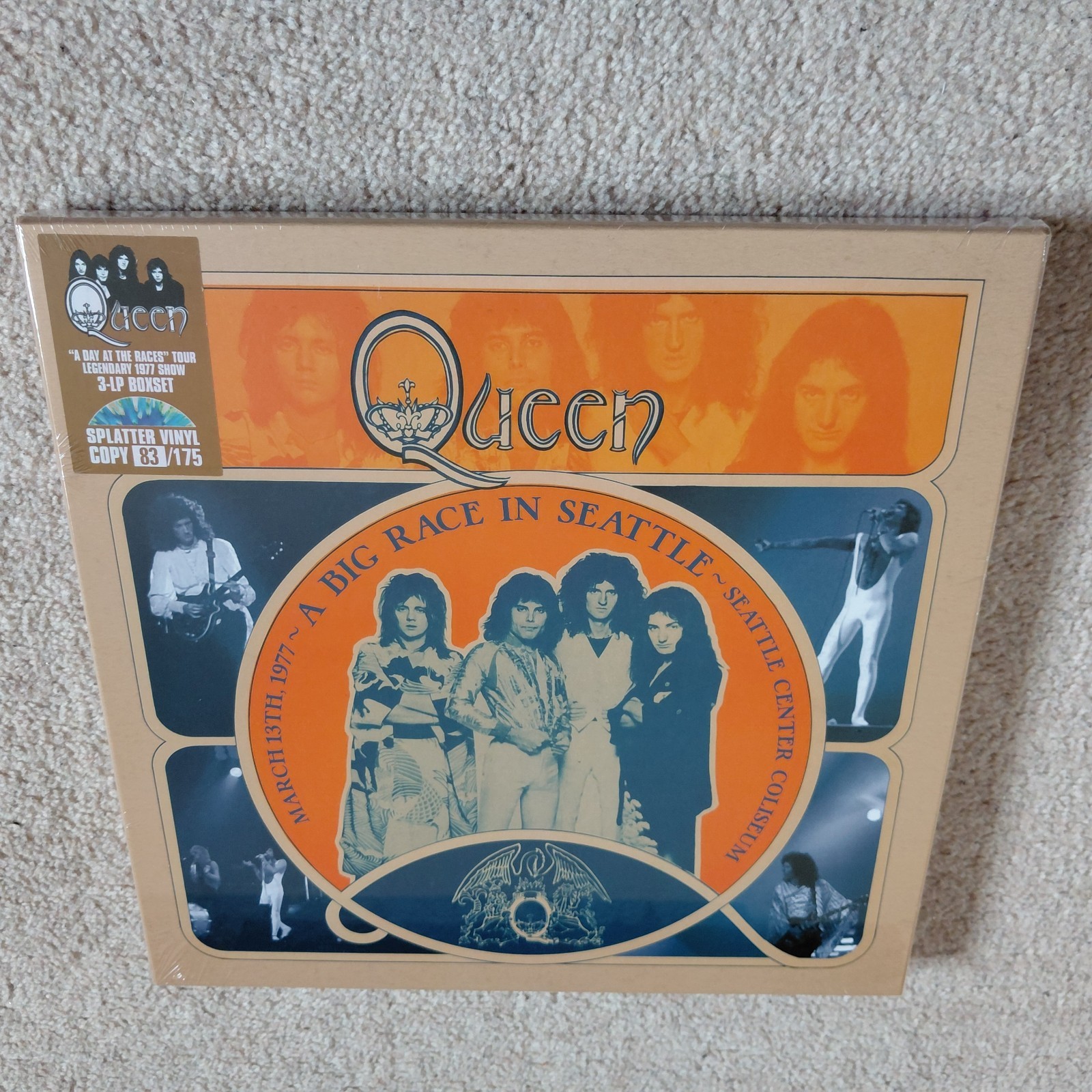 Queen ~ A BIG RACE IN SEATTLE 83/175 SPLATTER VINYL 12" 3 LP BOX SET NEW SEALED