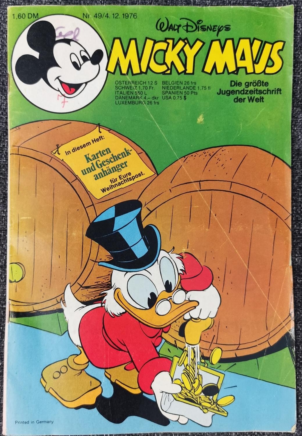 Quaderno Topolino 49 - 4.12.1976 cartoline di Natale Walt Disney ciondolo regalo