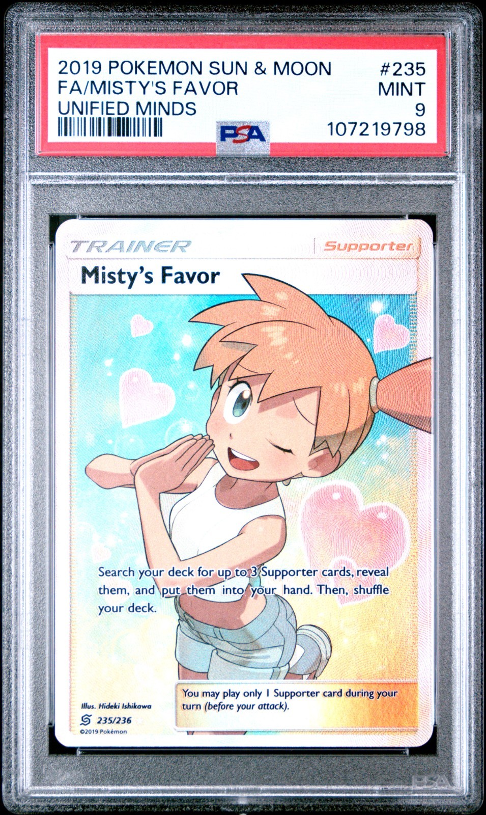 2019 POKEMON SUN & MOON UNIFIED MINDS #235 FA/MISTY'S FAVOR UNIFIED MINDS PSA 9
