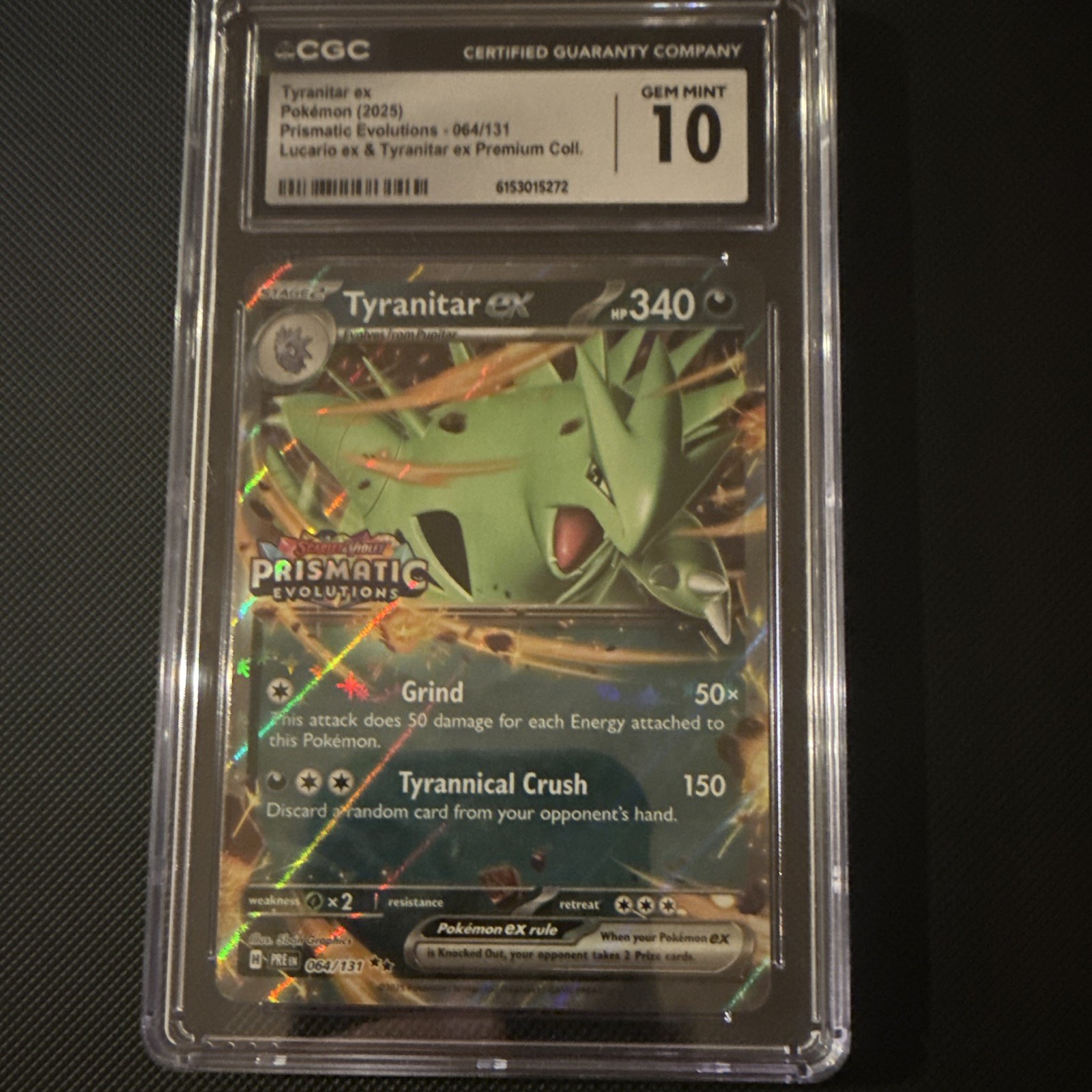 Tyranitar Ex Pokemon 2025 Prismatic Evolutions - 064/131 Stamped CGC 10