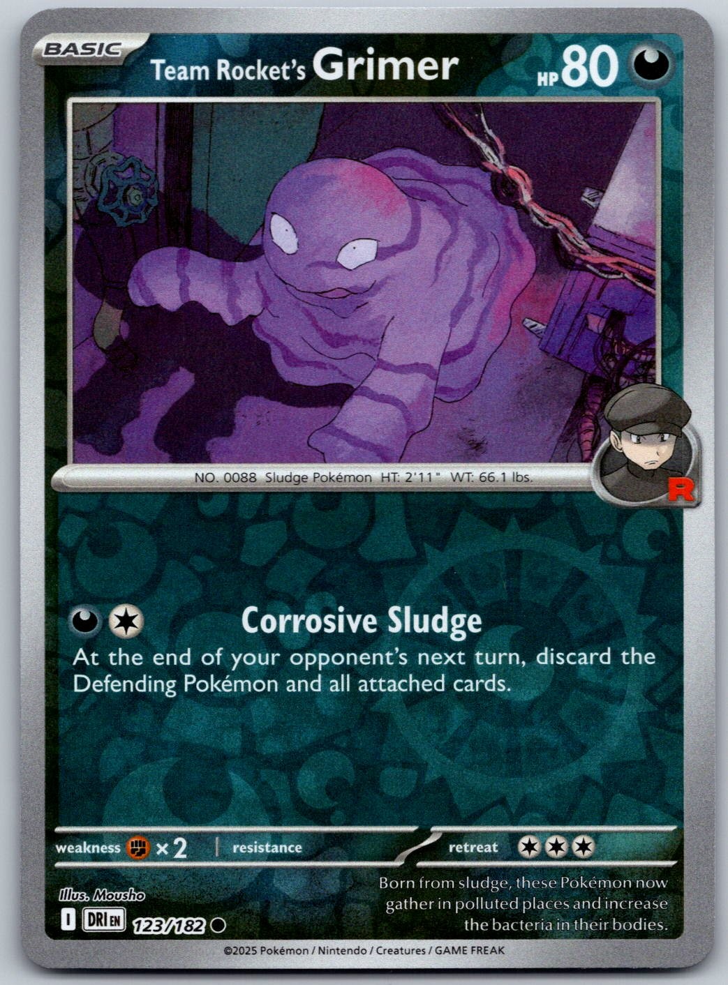 Team Rocket's Grimer 123/182 Rivali Destinati Comuni Pokemon Reverse Holo quasi nuovo