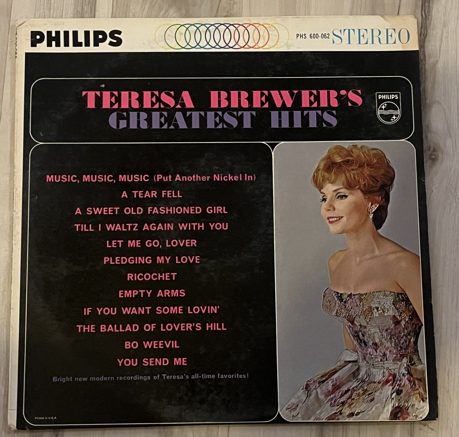 Teresa Brewer's Greatest Hits Vintage Vinyl LP Record Album From 1962