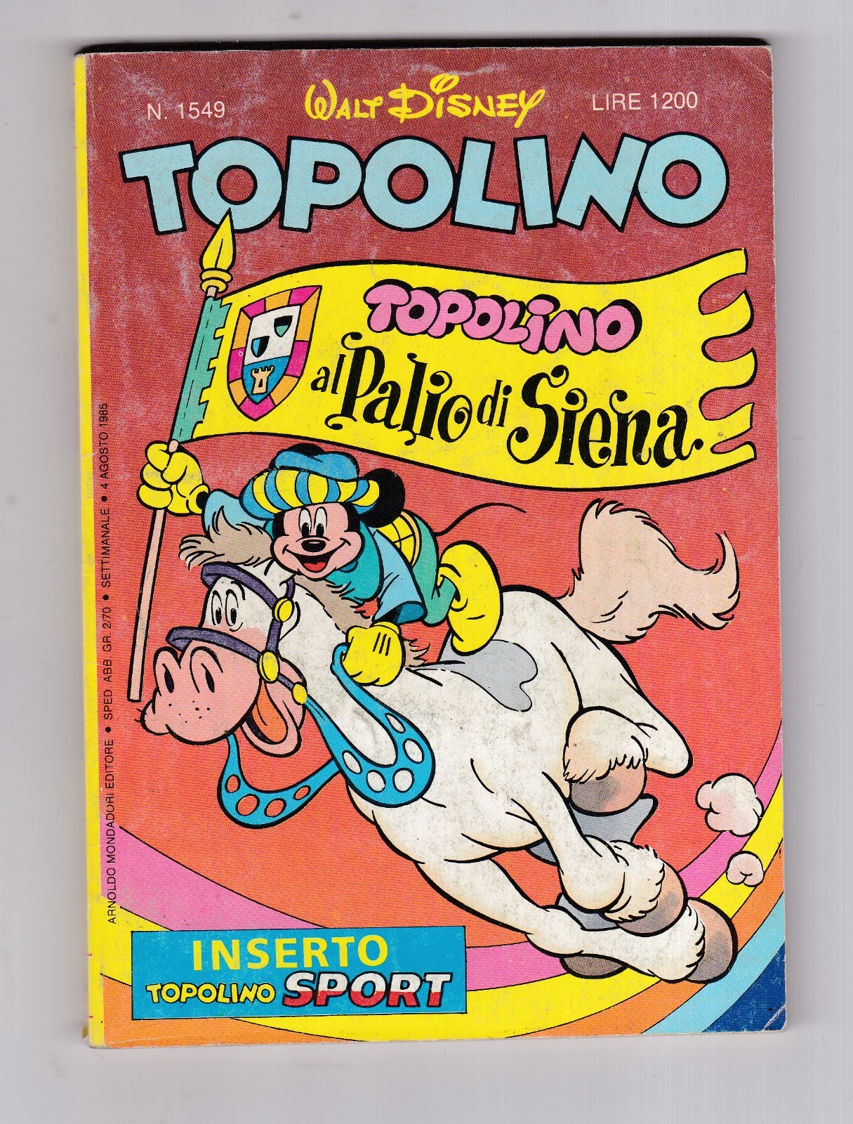 Fumetto Topolino Walt Disney n. 1549 1985 Palio di Siena Prima Parte SCT1 #