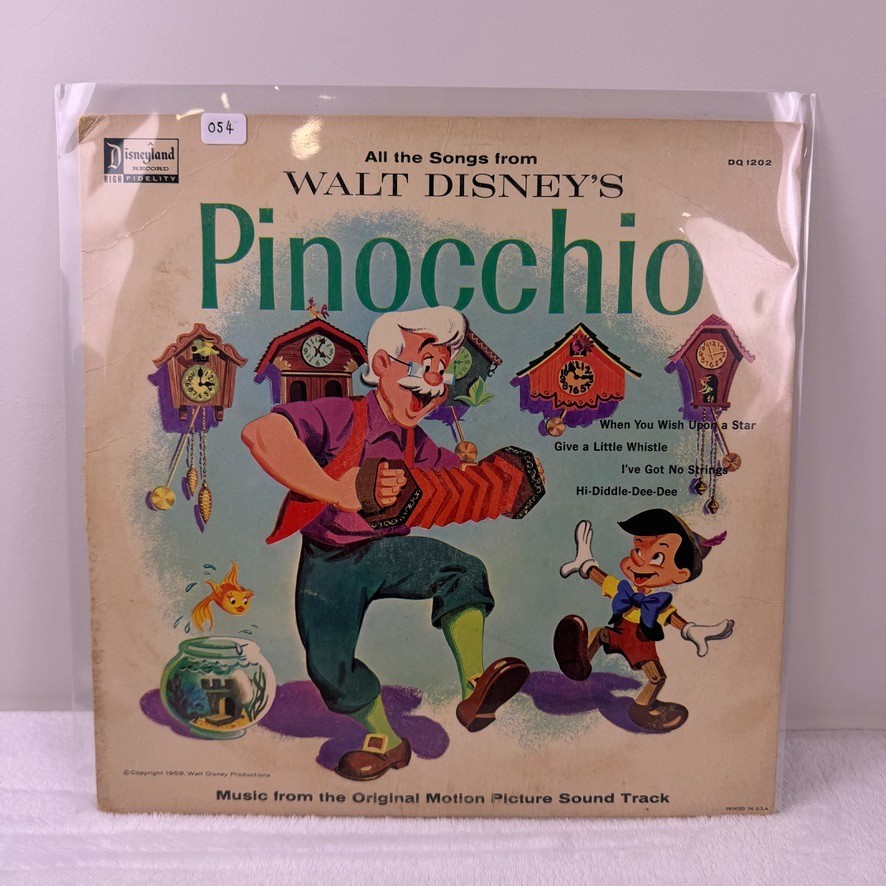 VTG 33 1/3 All The Songs from Walt Disney Pinocchio 1959 Album Record DQ-1202