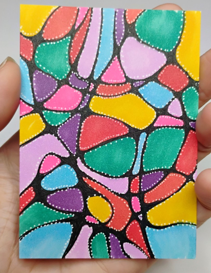 ACEO Originale 2,5x3,5 Astratto Neurografico Colorato Trading Card Da Collezione