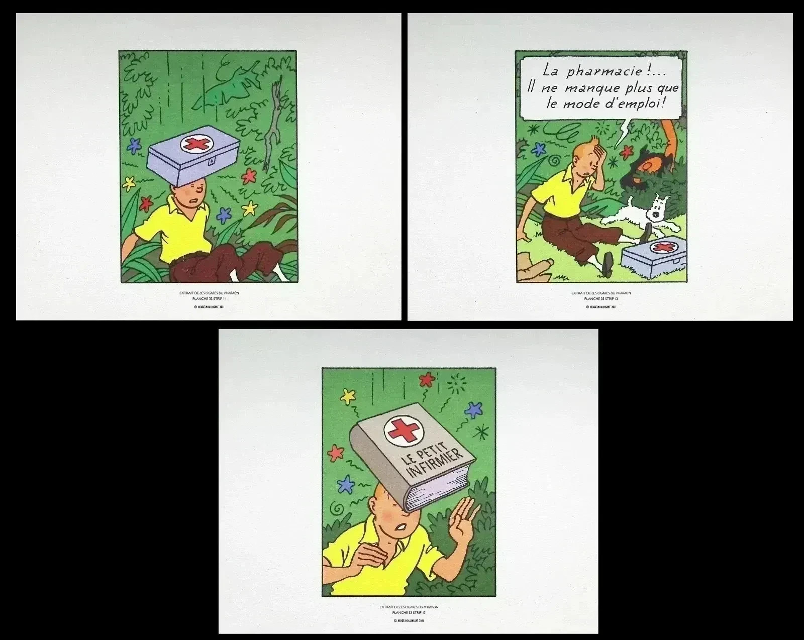 HERGÉ : TINTIN Les Cigares du Pharaon, 3 Lithographies Ex Libris, 2011